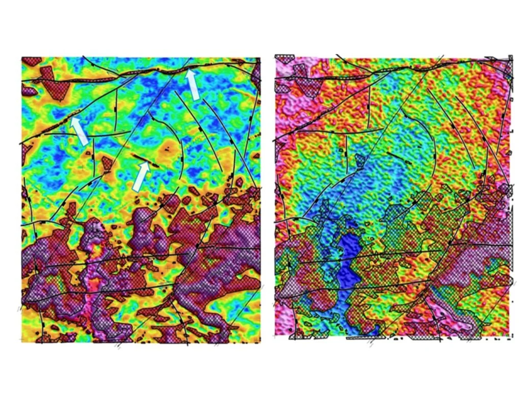 Mapas aerogeofísicos de un área de prospección de hidrocarburos
